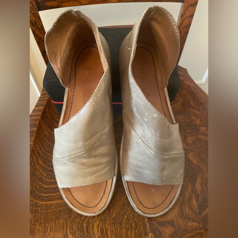 Free People Leather Mont Blanc Asymmetrical Cutout Sandals in Pale Green/Gray